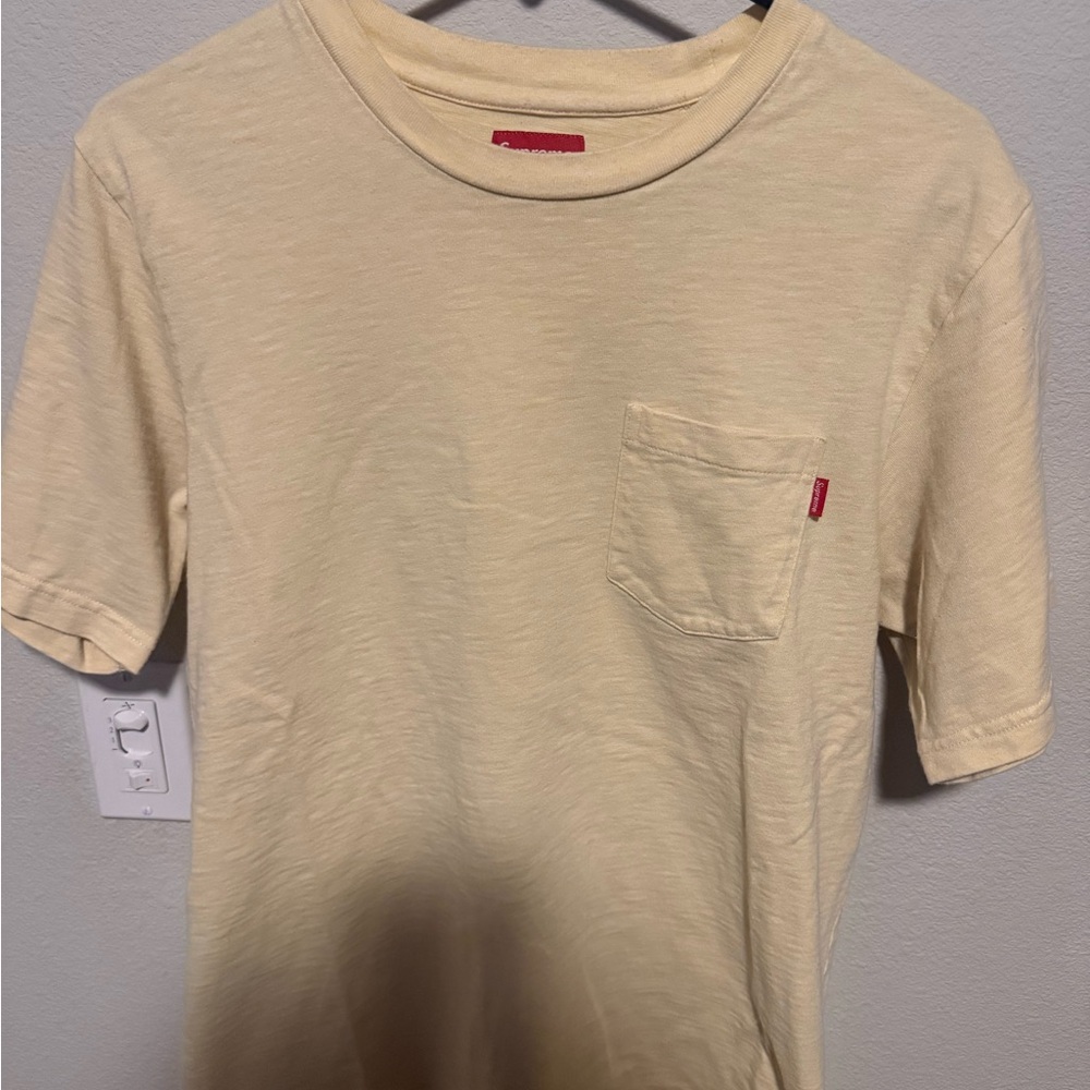 Supreme T-Shirt in Pale Yellow with Red Label